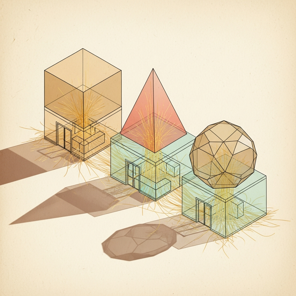 Shopfronts as geometric solids - connected beneath the surface